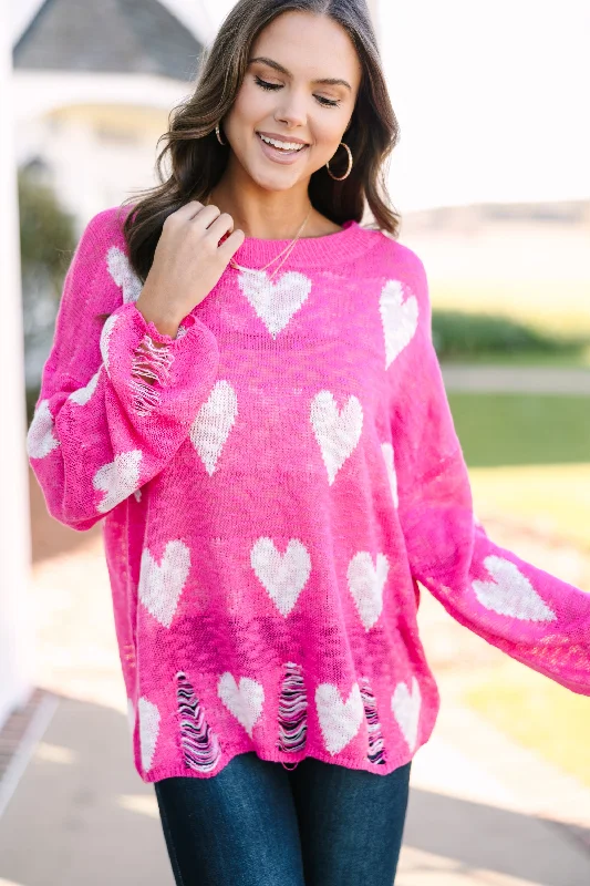 Feeling Like A Queen Fuchsia Pink Heart Print Sweater