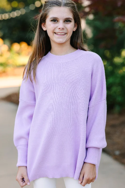 Girls: Just So You Lavender Purple Mock Neck Sweater