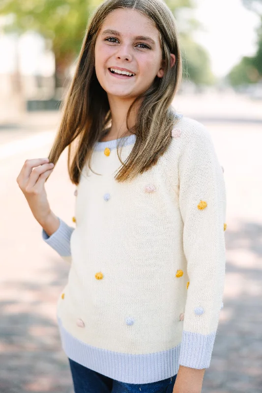 Girls: On The Way Multicolor Pom Pom Sweater Top