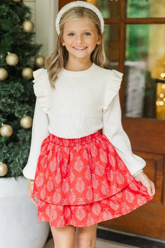 Girls: Reach Out Ivory White Ruffled Sweater