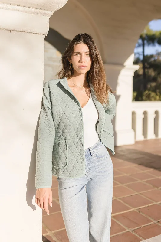 Amy Long Sleeve Open Front Quilted Shacket Sage