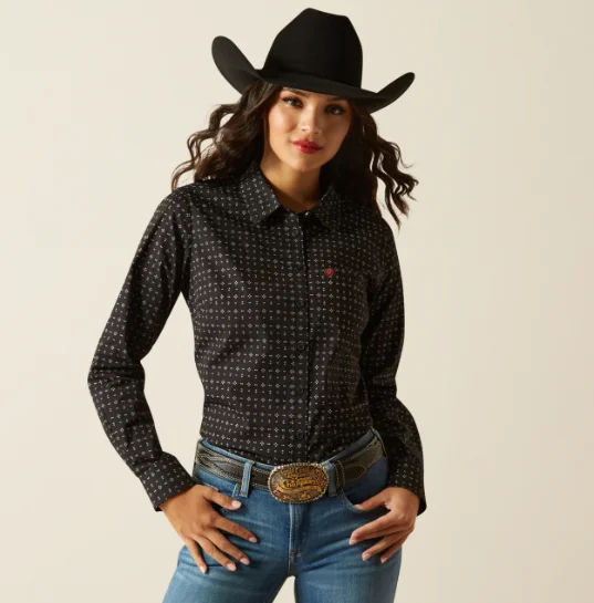 Ariat Women's Kirby Black Gia Geo Print Stretch Long Sleeve Western Shirt 10052792