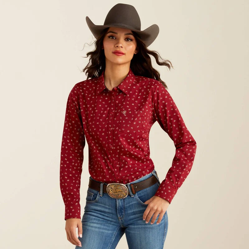 Ariat Women's Kirby Cattle Brand Print Stretch Long Sleeve Western Shirt 10052790