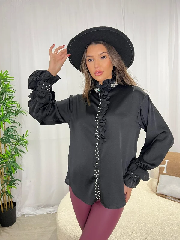 Black Frill Collar Shirt