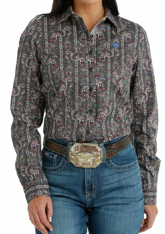 Cinch Womens Gray Geo Print Shirt