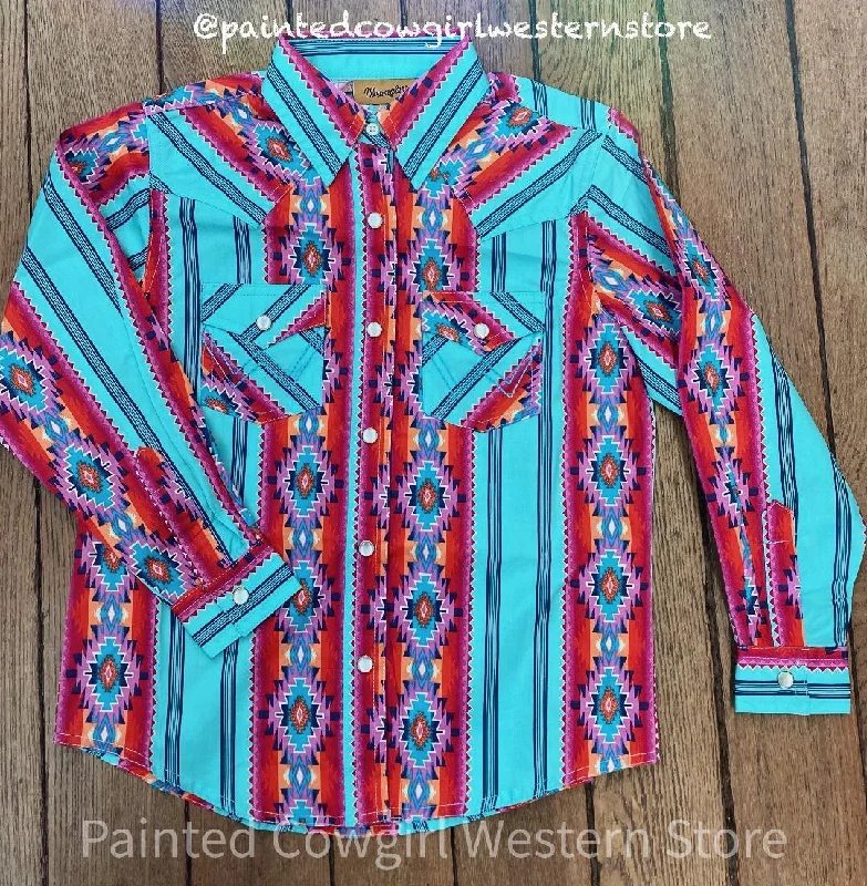 Wrangler Girl's Infant/Toddler Turquoise Aztec Long Sleeve Western Shirt PQ1037M