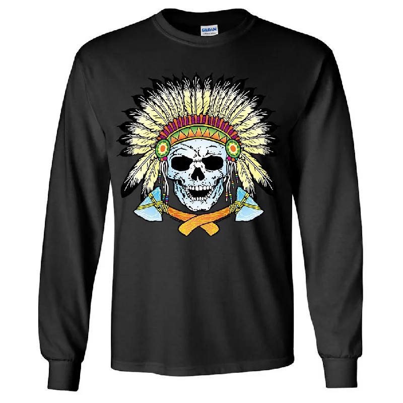 Native American Indian Skeleton Tomahawk Chief Long Sleeve Shirt