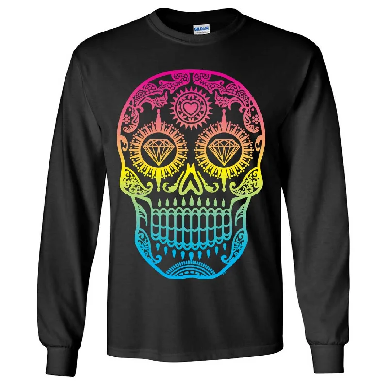 Neon Diamond Eyes Smiling Sugar Skull Long Sleeve Shirt