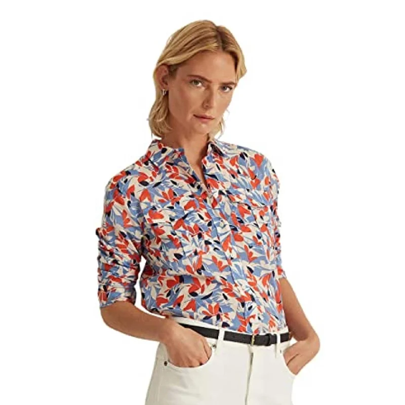 Ralph Lauren Women's Floral Cotton Voile Shirt Blue Size Medium