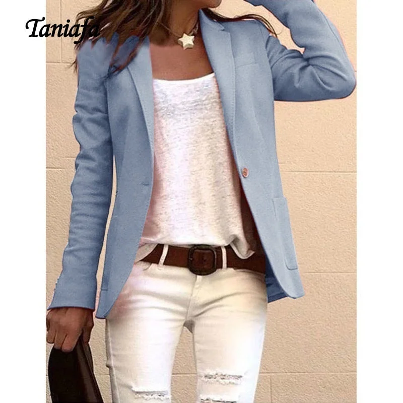 Taniafa 2019 Fashion Lapel Collar Pure Color Women OL Style Coat Short Coat Femme Open Front Thin Cardigan Coat (No lining)