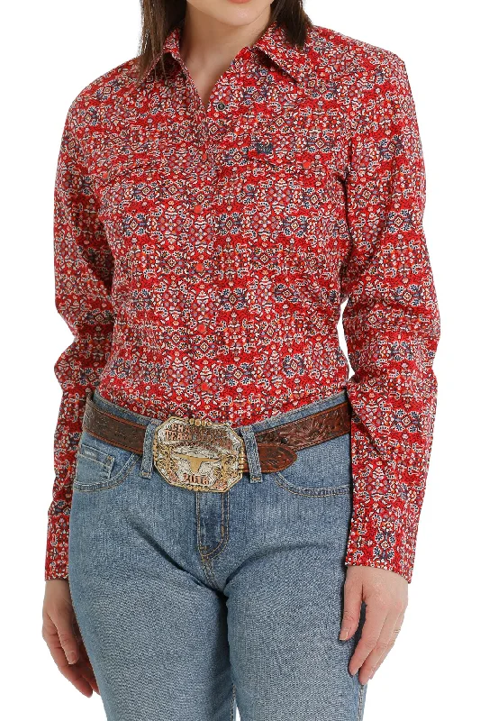 Cinch Women's Scarlet Red Geo Print Shirt