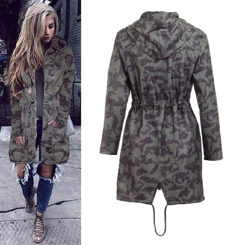 Womens Coat fashion 2017 ladies Hooded Long Sleeve Coat Windbreaker Camouflage Outwear spring autumn women coat Giacca a vento#8