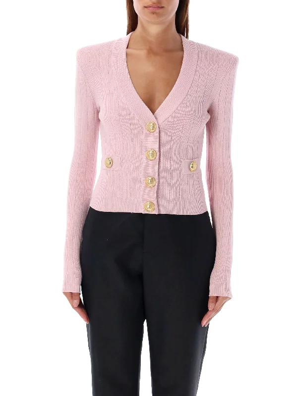 BALMAIN Elegant V-Neck Cardigan with Gold Accents