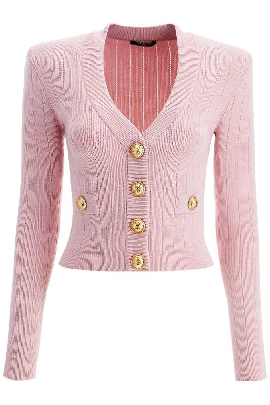 BALMAIN Structured Shoulder V-Neck Cardigan