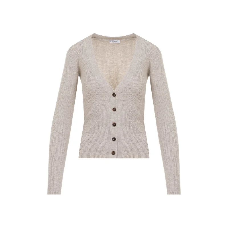 BRUNELLO CUCINELLI Lurex Cashmere Blend Cardigan in Beige