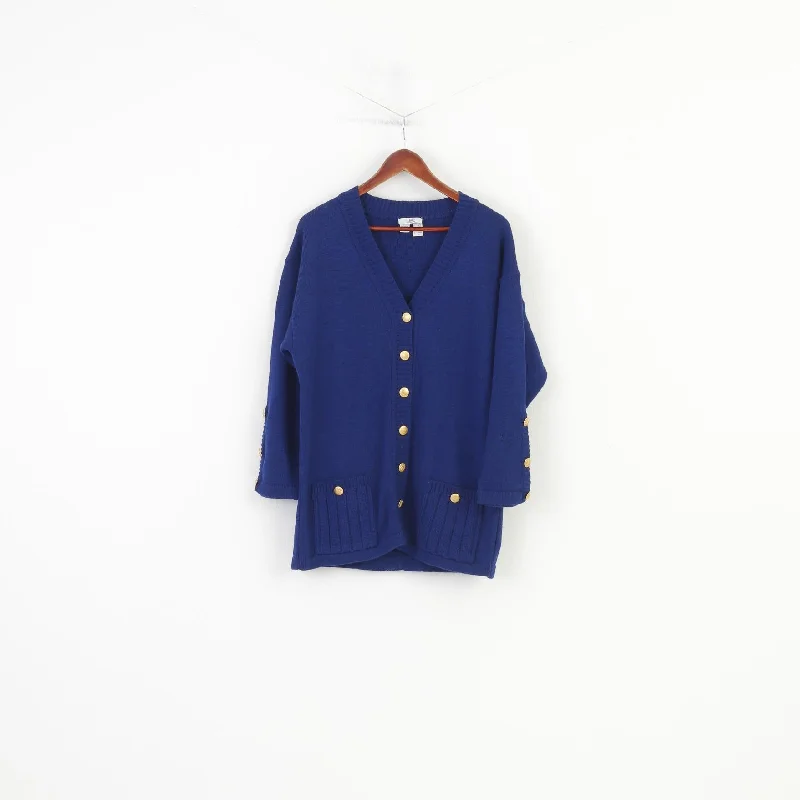 La Belle Women 12 L Jumper Cardigan Blue Gold Buttons Wool Italy Vintage Creation Top