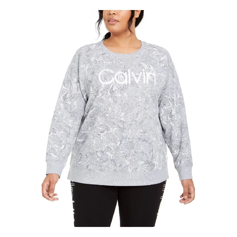 Calvin Klein Women's Active Snake Print Logo Sweatshirt Gray Size 1X