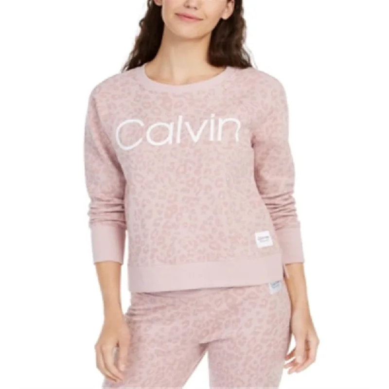 Calvin Klein Women's Performance Animal Print Logo Sweatshirt Pink Size Large