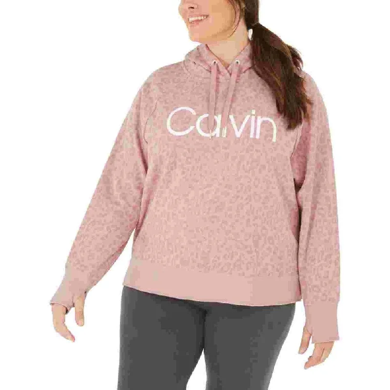 Calvin Klein Women's Performance Plus Animal-Print Hooded Sweatshirt Bright Pink Size 1X