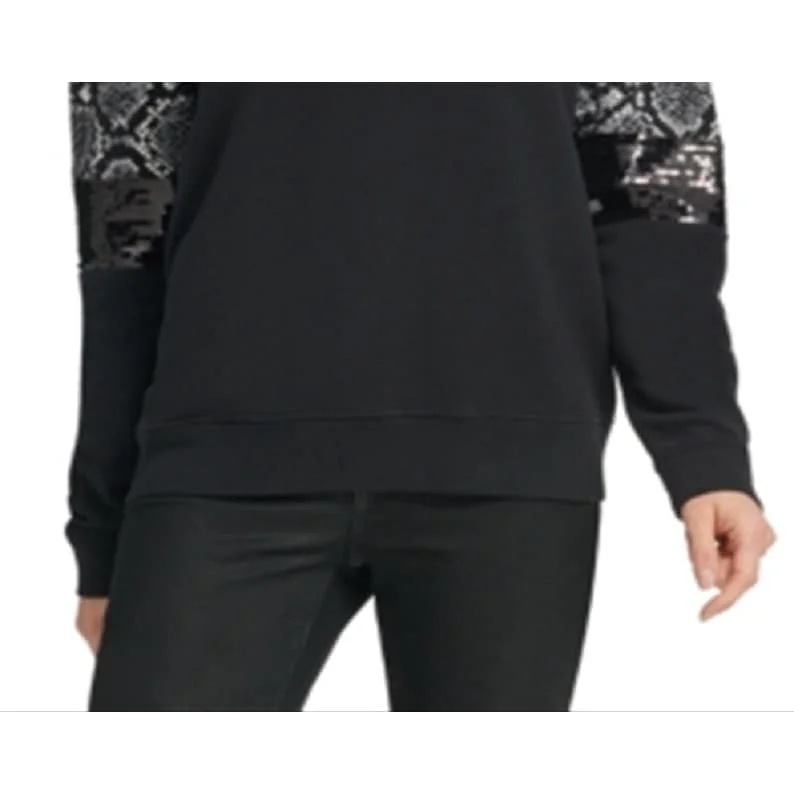 Dkny Women's Cotton Snake Embossed-Sleeve Sweatshirt Black Size X-Small