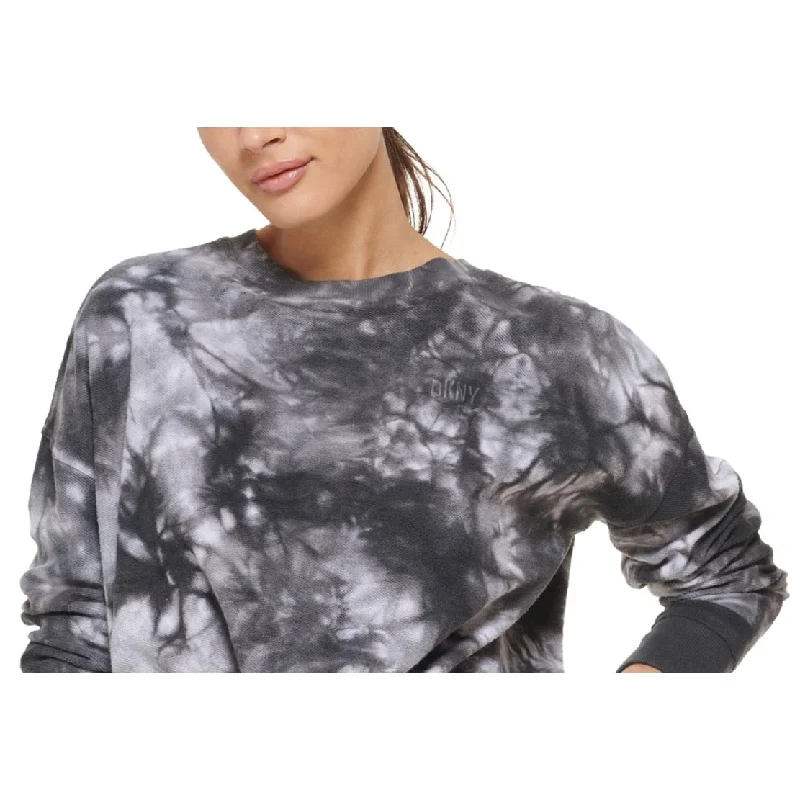 Dkny Women's Cotton Tie Dyed Sweatshirt Black Size X-Large