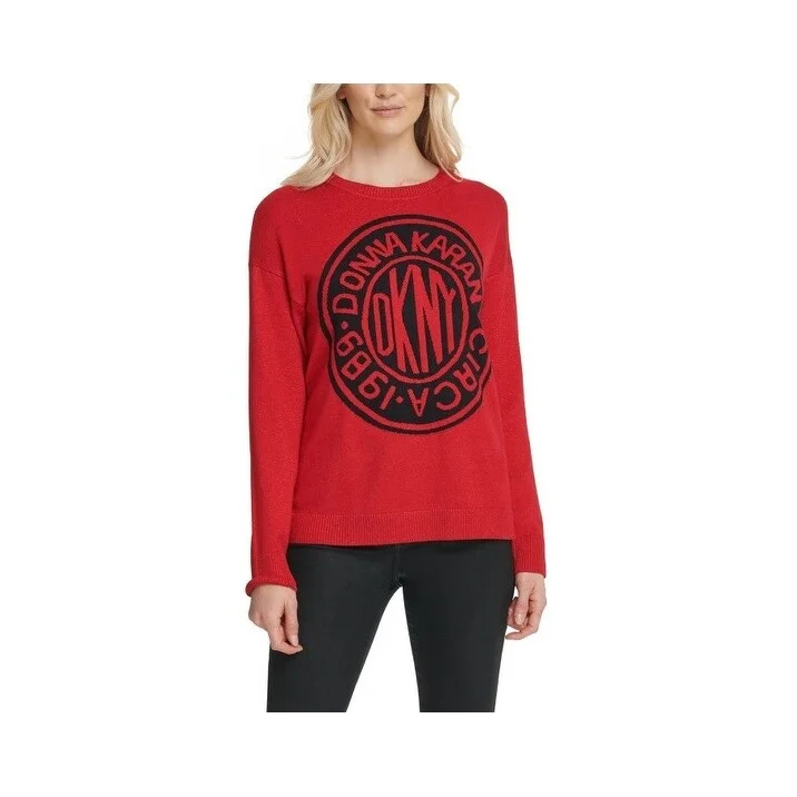 Dkny Women's Graphic Logo Sweatshirt Red Size X-Small