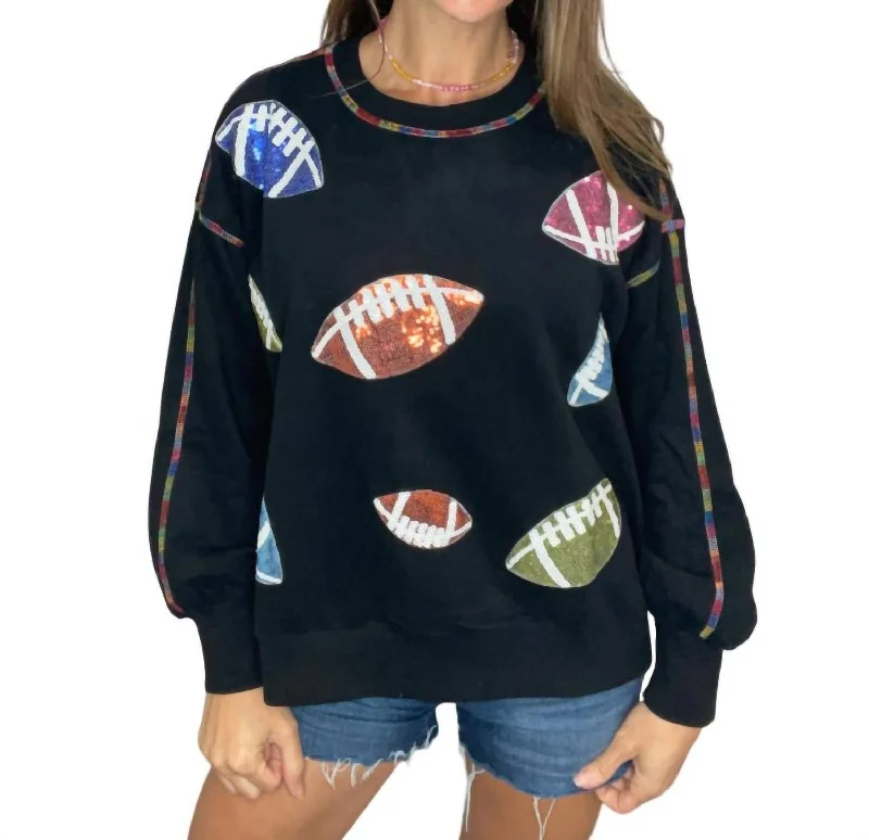 Football Sequin Game Day Sweatshirt In Black