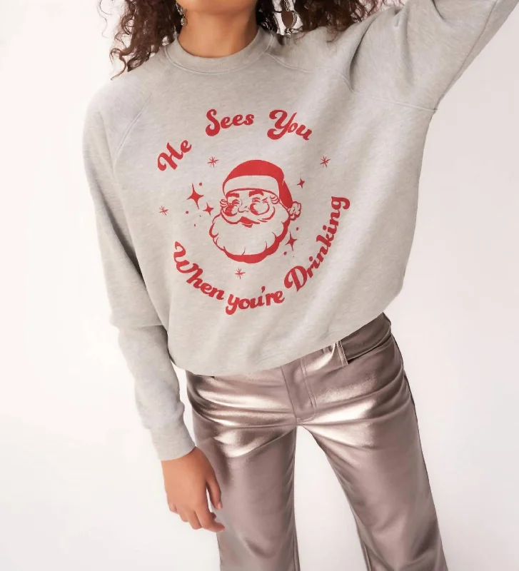 He Sees You Holiday Sweatshirt In Heather Grey