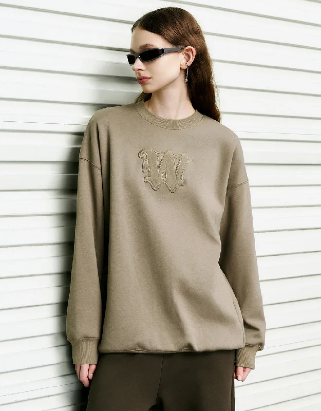 Letter Embossed Crew Neck Loose Sweatshirt