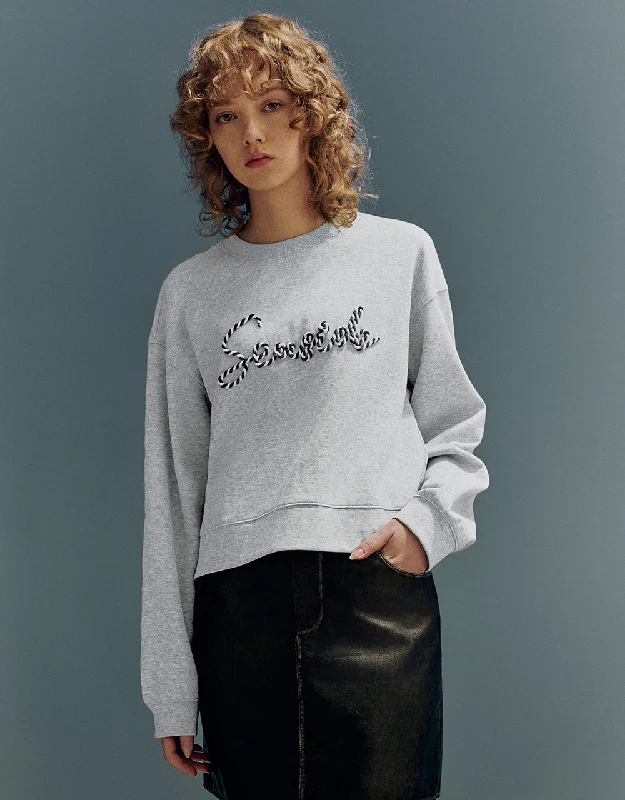 Letter Embroidered Crew Neck Loose Sweatshirt