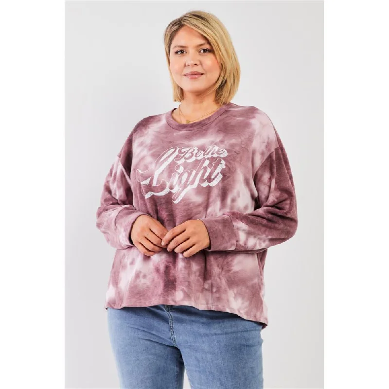 Mauve & Purple Tie-dye Bleach Effect Graphic Print Detail Long Sleeve Sweatshirt