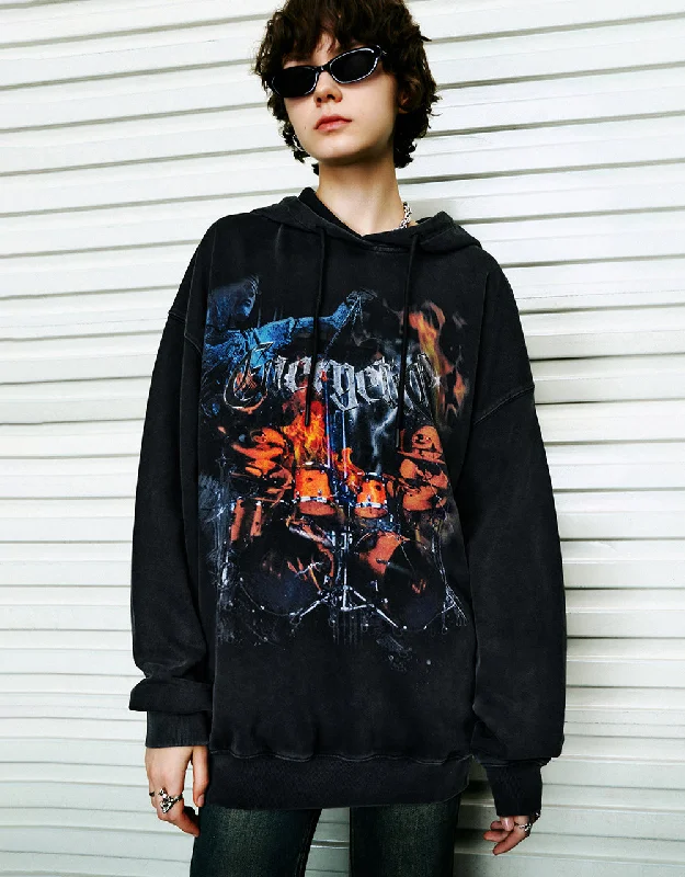 Printed Hooded Loose Sweatshirt