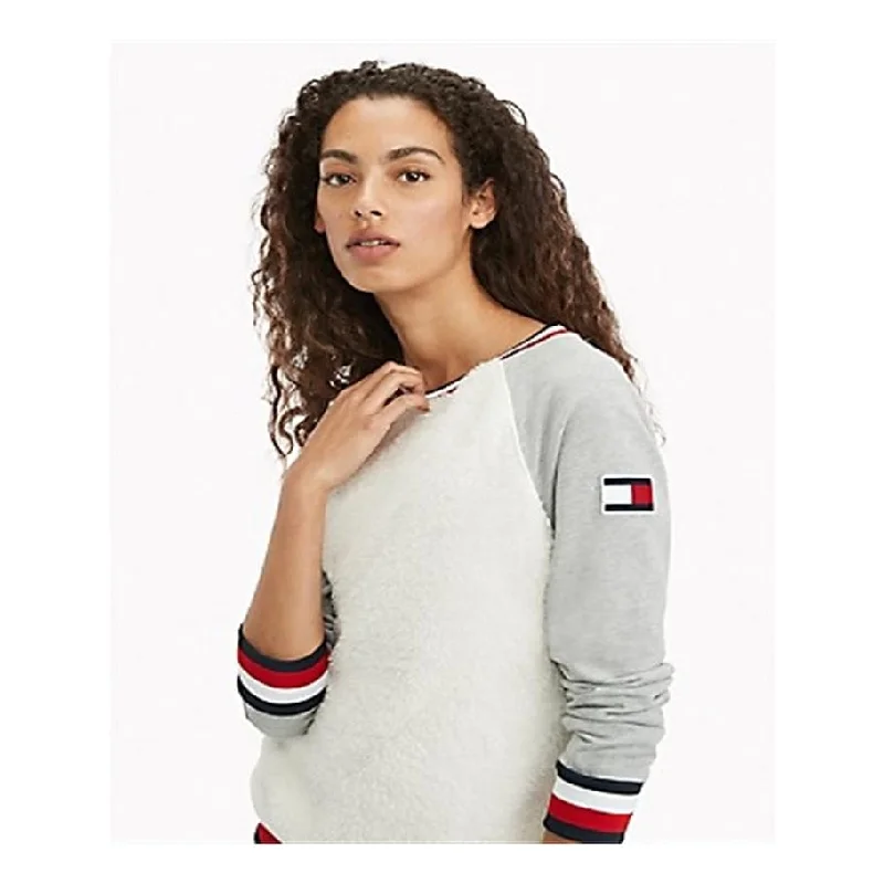 Tommy Hilfiger Women's Colorblocked Fleece Sweatshirt White Size Large