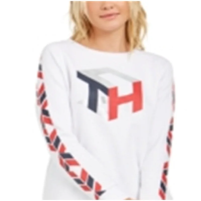 Tommy Hilfiger Women's Graphic Crew Neck Sweatshirt White Size Medium