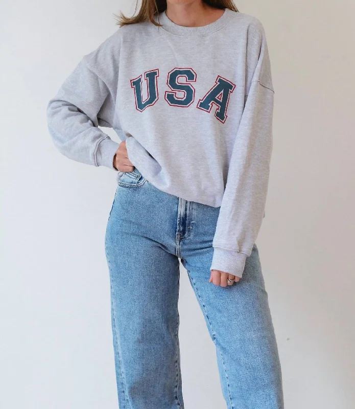 Usa Graphic Sweatshirt In Heather Grey