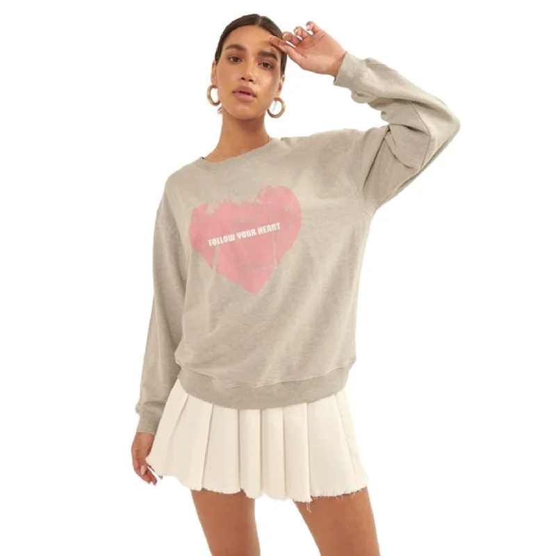 Vintage-style Heart Graphic Print French Terry Knit Sweatshirt