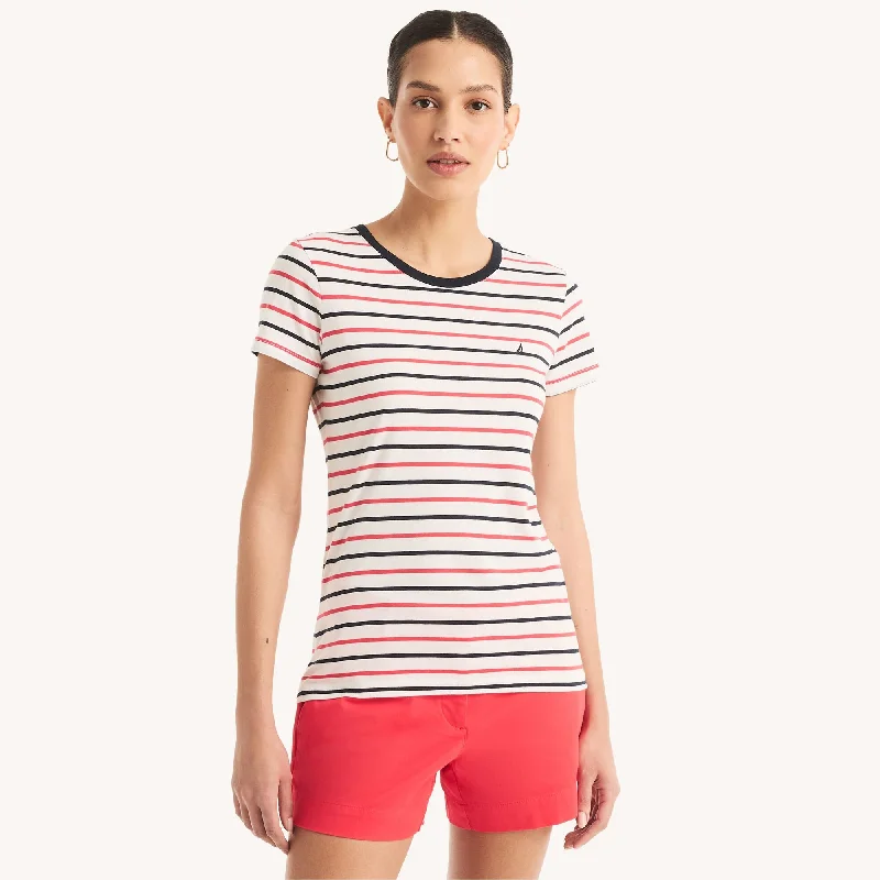 Nautica Womens Sustainably Crafted Striped Crewneck T-Shirt