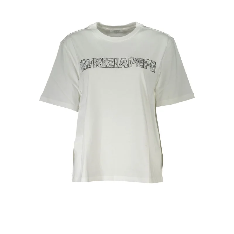 Patrizia Pepe Elegant Short Sleeve Crew Neck T-Shirt with Rhinestone Women's Detail