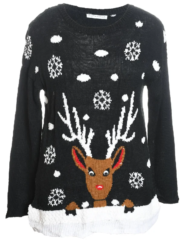 Reindeer Design Christmas Jumper - L