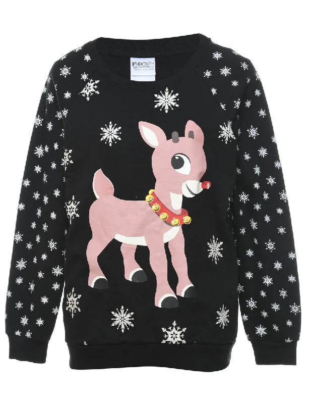 Reindeer Design Christmas Sweatshirt - M