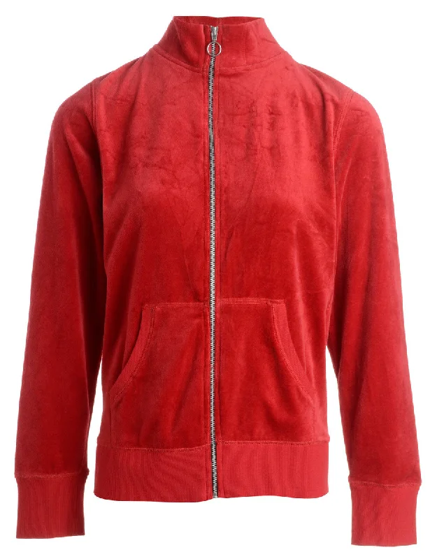 Reworked High Neck Velour Track Jacket - L