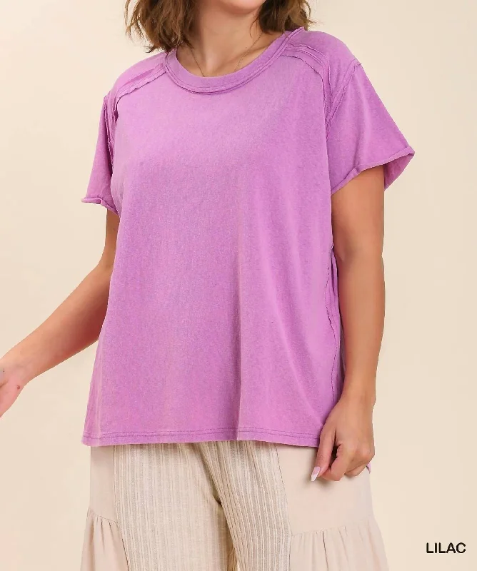 Round Neck Short Sleeve T-Shirt In Lilac