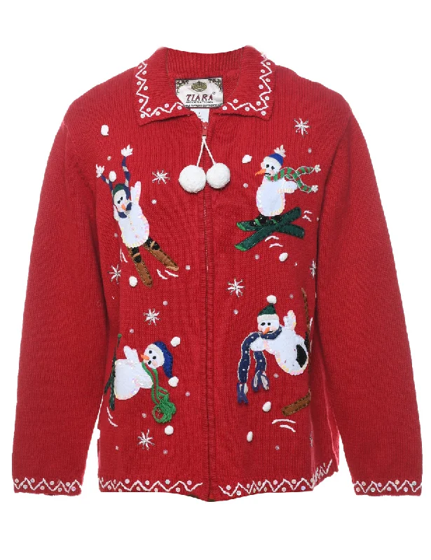 Snowman Christmas Cardigan - L