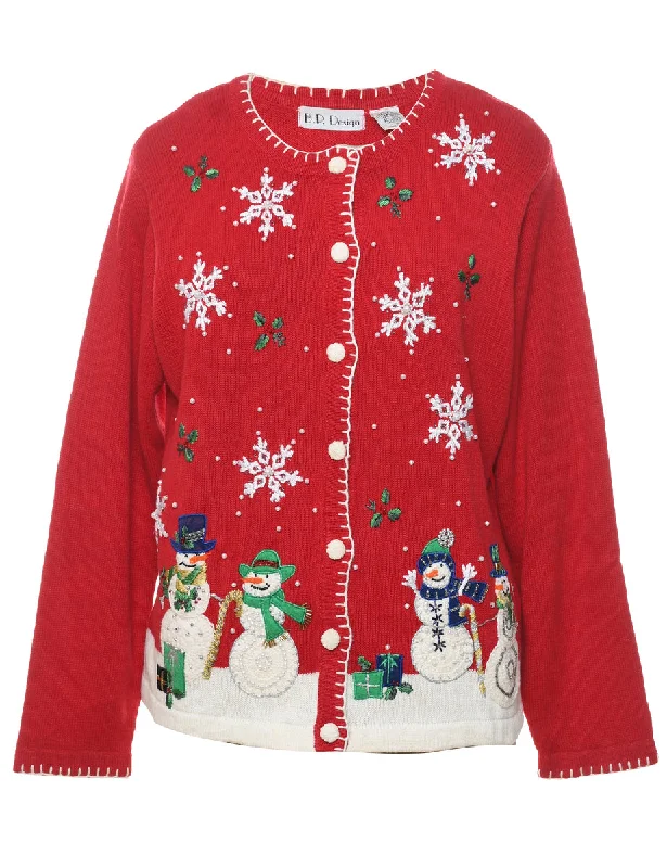 Snowman Christmas Cardigan - L