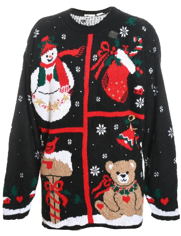 Snowman & Teddy Bear Christmas Cardigan - L