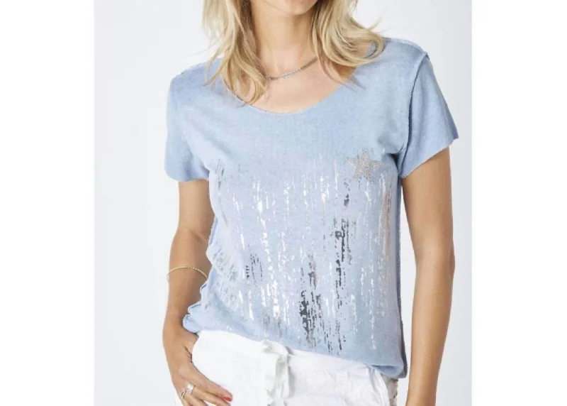 Waterfall And Star T-Shirt In Silver/blue