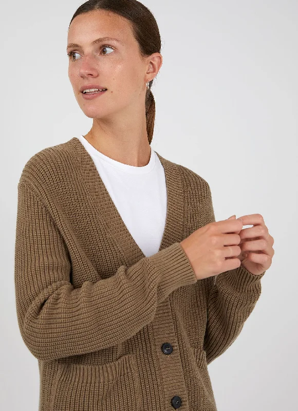 Women's Cotton Cardigan in Dark Tan