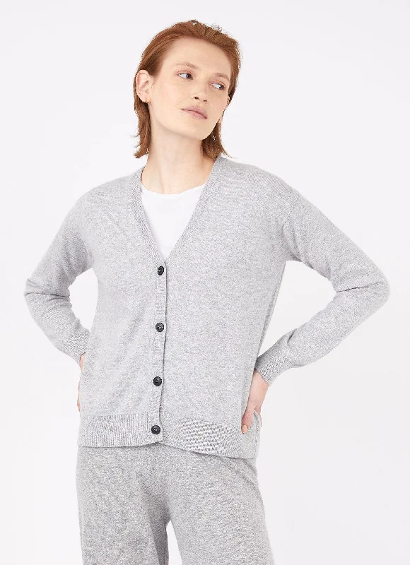 Women's Cashmere Boxy Cardigan in Grey Melange