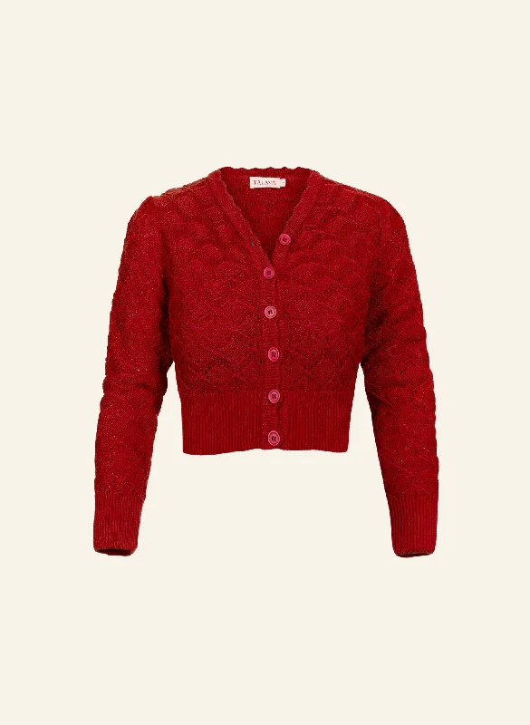 Leah Winter Vine Knitted Cardigan - Burgundy