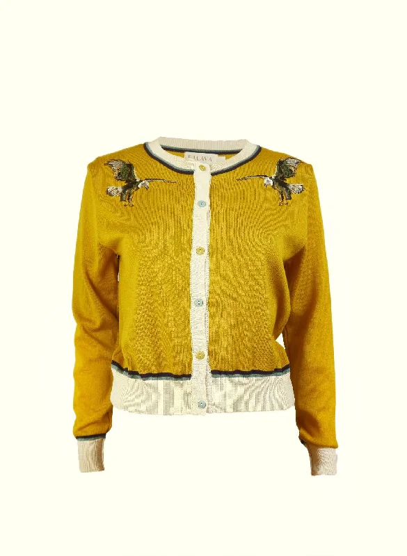 Vera - Mustard Eagles Embroidered Cardigan